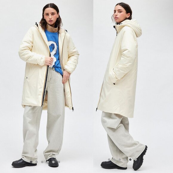 NEW K-way eiffel orsetto fleece lined hooded windbreaker white jacket - Picture 1 of 4